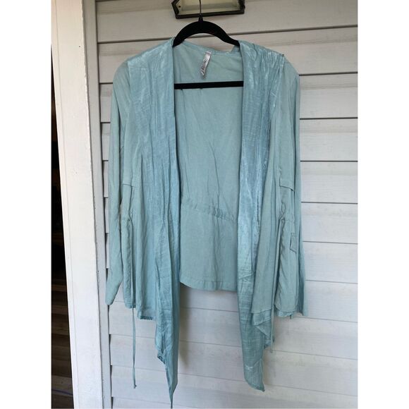 Milla Linen Cotton Open Hooded Light Blue Jacket, Size Medium - Picture 1 of 6